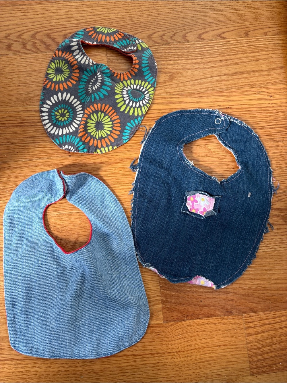 Handmade Kids Bib Set - Blue Denim & Floral Prints